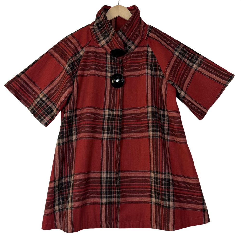Luii Plaid Wool Blend‎ Swing Jacket Womens Size Small Red Cape Style